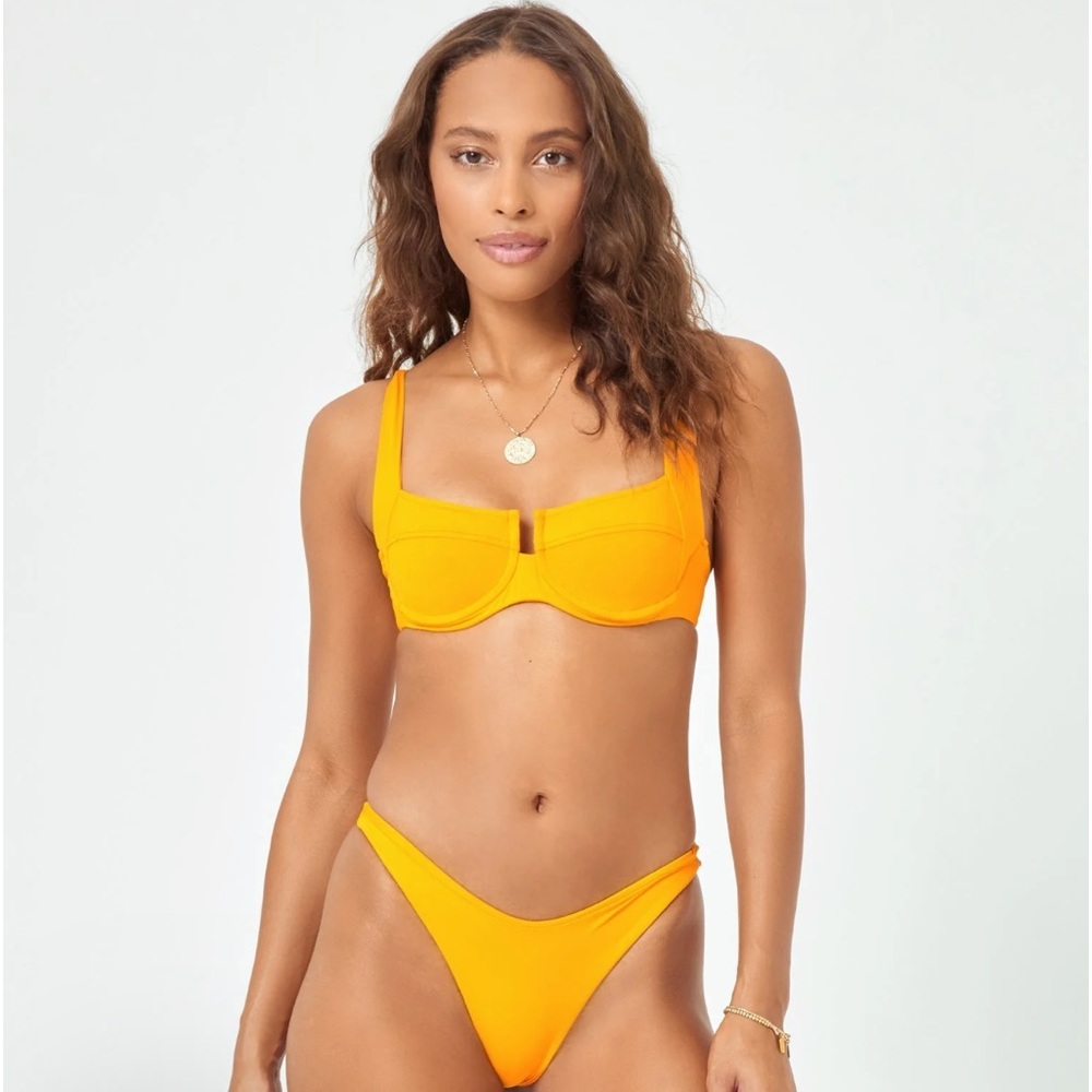 NWT L*Space Swim Camellia Bikini Top and Cabana Bottoms in Mango Ret. $198